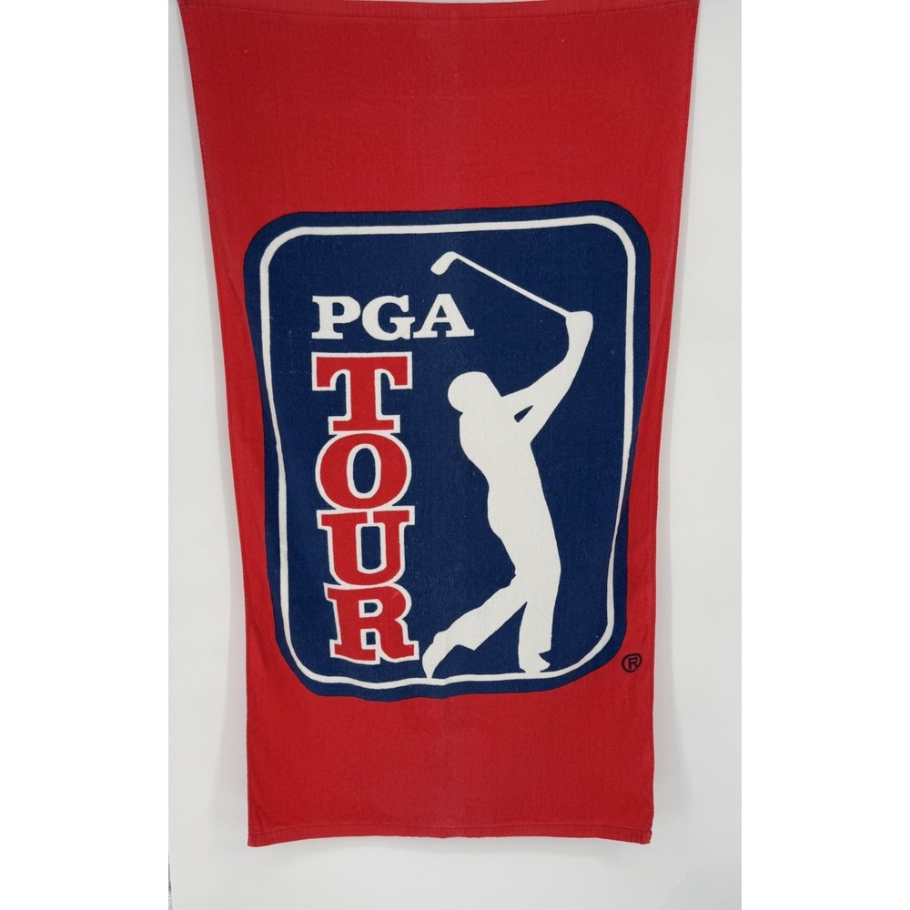 PGA Tour Golf Logo Bath Towel Red Blue White 100% Cotton‎ Made in China